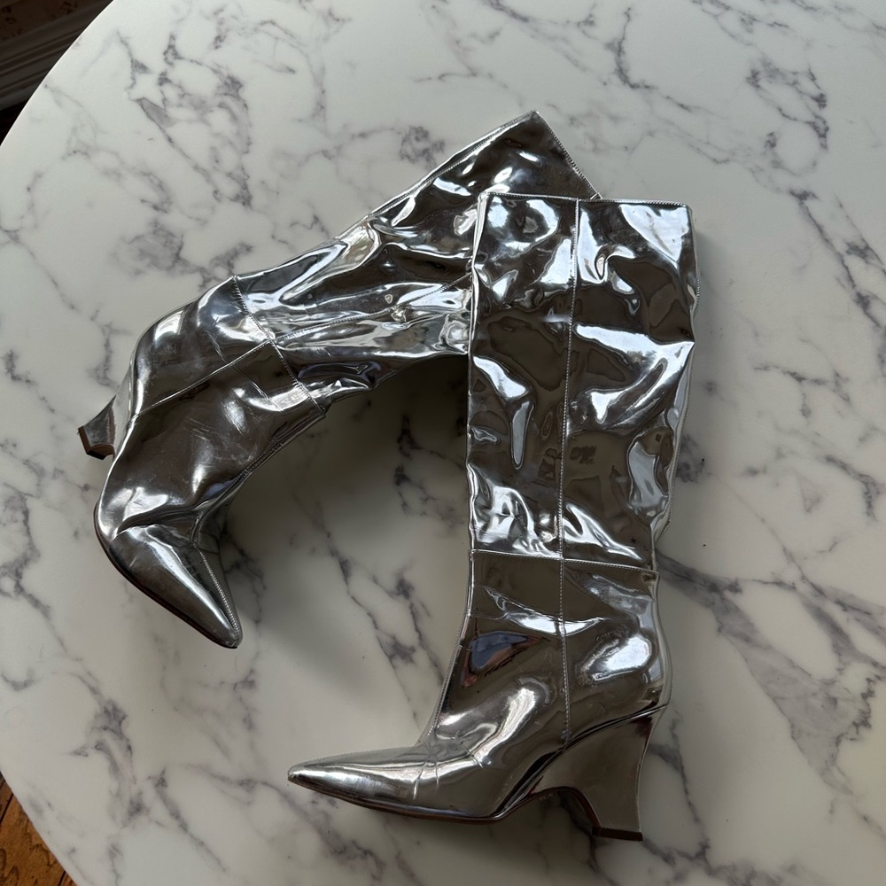 Jeffrey Campbell Shiny Silver Heeled Boots